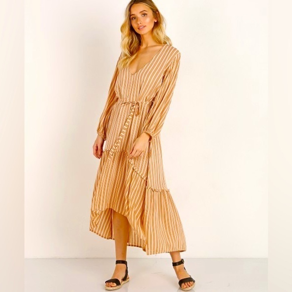 FAITHFULL THE BRAND Matilda Peasant Dress Almeria Stripe Pink